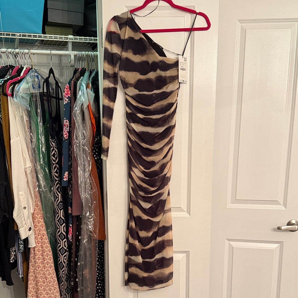 Zara Asymmetrical Black and Cream Dress